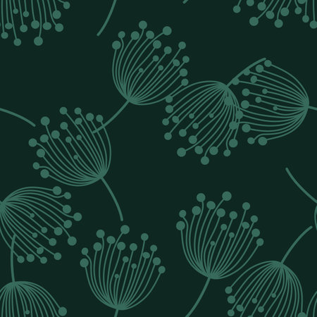 Simple dandelion silhouette seamless pattern. Blowball botanical background. abstract floral wallpaper. Design for fabric, textile print, wrapping, cover. vectorのイラスト素材