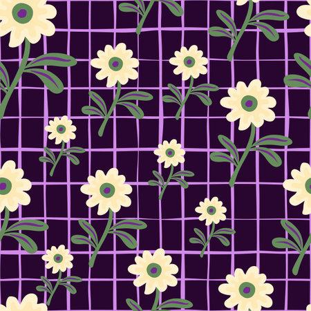 Cute flower seamless pattern in simple style. Hand drawn floral endless background. Stylized design for fabric, textile print, wrapping, cover. vector illustrationのイラスト素材
