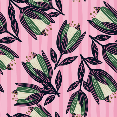Cute tulip flower seamless pattern. Wildflower botanical design. Decorative floral ornament wallpaper. For fabric design, textile print, wrapping. retro vector illustrationのイラスト素材