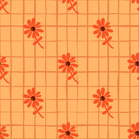 Chamomile flower seamless pattern in naive art style. Cute little daisy floral ornament wallpaper. Simple design for fabric, textile print, wrapping, cover. vector illustrationのイラスト素材