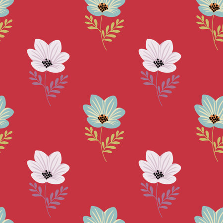 Flower stylized seamless pattern. Cute botanical illustration. Abstract floral background. Simple design for fabric, textile print, wrapping, cover. vector illustrationのイラスト素材