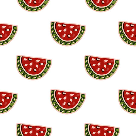 Seamless pattern with watermelon slices. Cute fruit backdrop. Food design for fabric, textile print, wrapping, cover. vector illustrationのイラスト素材