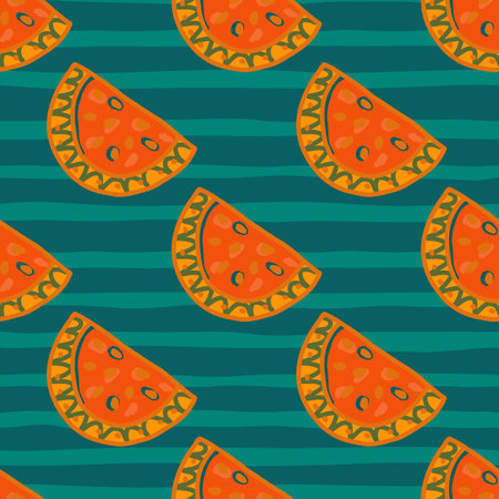 Seamless pattern with watermelon slices. Cute fruit backdrop. Food design for fabric, textile print, wrapping, cover. vector illustrationのイラスト素材