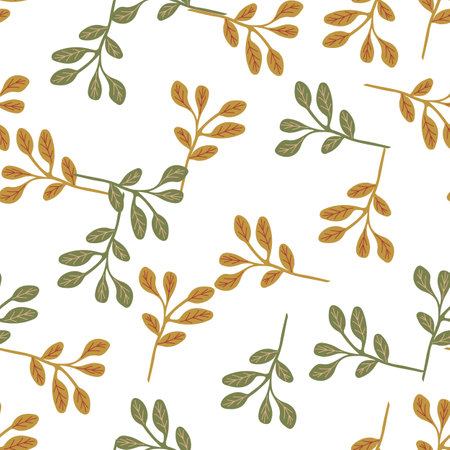 Simple branches with leaves seamless pattern. Organic endless background. Decorative forest leaf endless wallpaper. Design for fabric, textile print, wrapping, cover. vector illustration.のイラスト素材