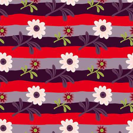Cute flower seamless pattern in simple style. Hand drawn floral endless background. Stylized design for fabric, textile print, wrapping, cover. vector illustrationのイラスト素材