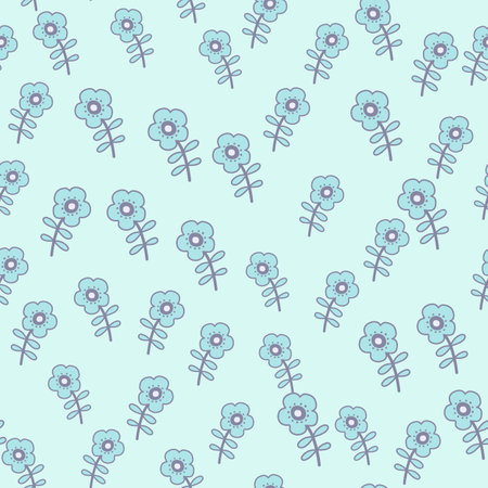 Doodle stylized flowers seamless pattern. Decorative naive botanical wallpaper. Cute flower background. Design for fabric, textile print, wrapping, cover. vector illustrationのイラスト素材