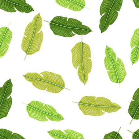 Tropical leaf seamless pattern. exotic leaves background. Jungle plants endless wallpaper. Rainforest floral hawaiian backdrop. Design for fabric, textile print, wrapping, cover. vector illustrationのイラスト素材