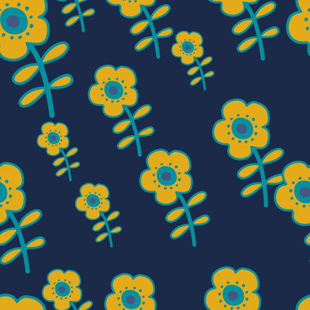 Doodle stylized flowers seamless pattern. Decorative naive botanical wallpaper. Cute flower background. Design for fabric, textile print, wrapping, cover. vector illustrationのイラスト素材