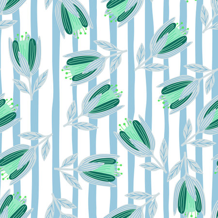 Cute tulip flower seamless pattern. Wildflower botanical design. Decorative floral ornament wallpaper. For fabric design, textile print, wrapping. retro vector illustrationのイラスト素材