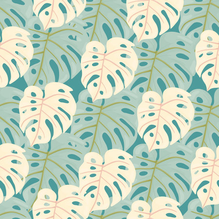 Decorative tropical leaf seamless pattern. Stylized exotic leaves background. Modern jungle plants endless wallpaper. Rainforest floral hawaiian backdrop. vector illustrationのイラスト素材