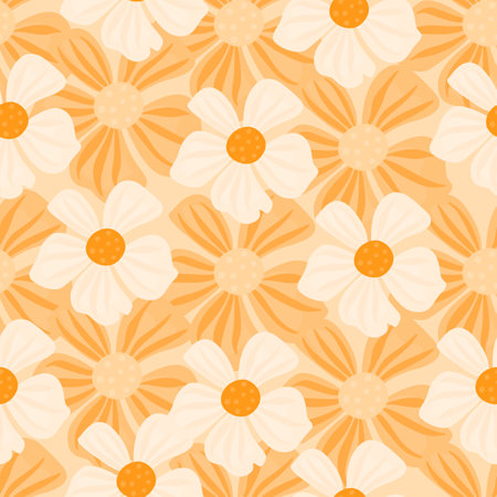 Abstract floral seamless pattern in simple style. Chamomile flower endless background. Summer for fabric, textile print, wrapping, cover. vector illustrationのイラスト素材