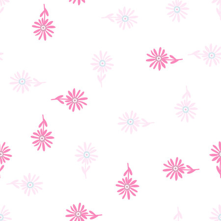 Decorative simple chamomile flower seamless pattern. Simple floral endless background. Stylized design for fabric, textile print, wrapping, cover. vector illustrationのイラスト素材