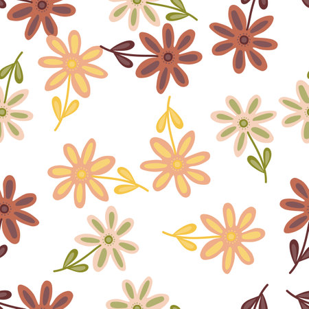 hand drawn floral wallpaper. Cute flower seamless pattern. Naive art style. Simple design for fabric, textile print, wrapping, cover. vector illustrationのイラスト素材