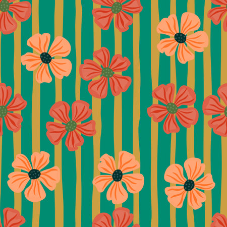 Chamomile flower endless background. Abstract floral seamless pattern in simple style. Design for fabric, textile print, wrapping, cover. vector illustrationのイラスト素材