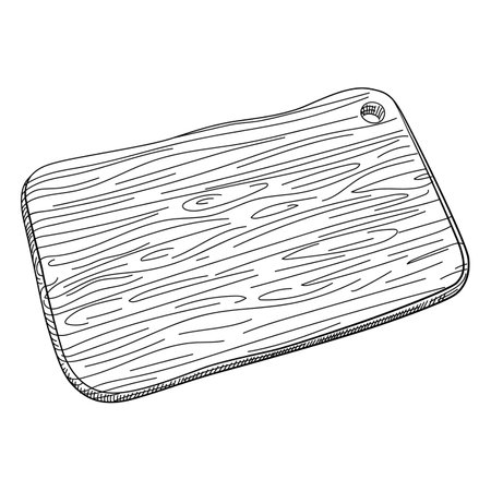 Hand drawn cutting rectangular wooden board Isolated on white. Barbecue serving board. Kitchen utensils sketch. engraving style. Vintage vector illustration. Design for menu, cafe or restaurantのイラスト素材
