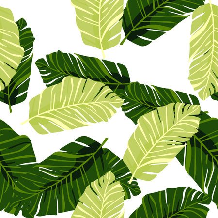 Abstract exotic plant seamless pattern. botanical leaves wallpaper. Tropical pattern backdrop with palm leaf and floral motifs. For fabric design, textile print, wrapping paper, or even as a cover.のイラスト素材