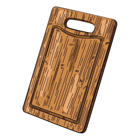 Hand drawn cutting rectangular wooden board with handle Isolated on white. Kitchen utensils sketch. engraving style. Vintage vector illustration. Design for menu, cafe or restaurantのイラスト素材