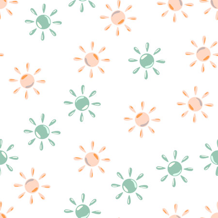 Sun seamless hand drawn pattern in doodle style. geometric print. Decorative backdrop for fabric...