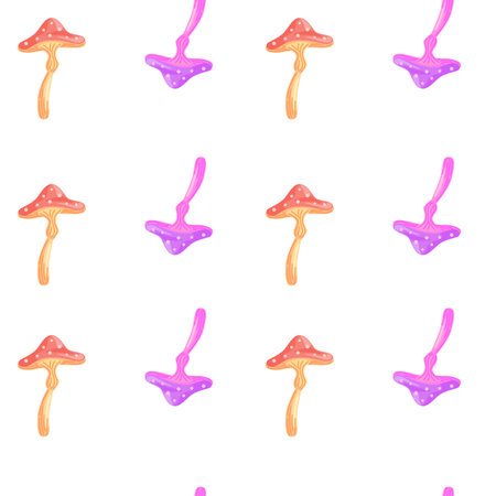 Magical fly agaric wallpaper. Fairytail mushrooms Seamless pattern. For fabric design, textile print, wrapping paper, cover. vector illustrationのイラスト素材