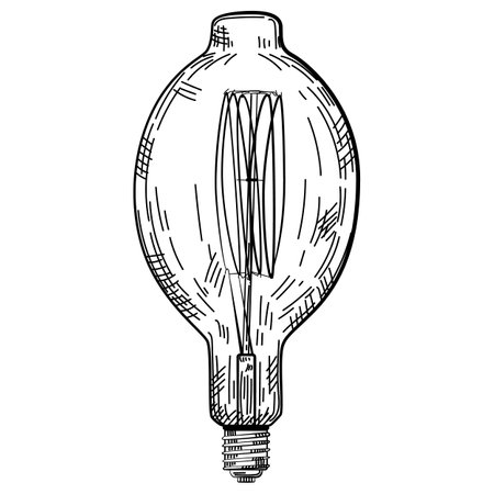 Hand drawn light bulb in vintage engraved style. electric lamp sketch. isolated on white background. vector illustrationのイラスト素材