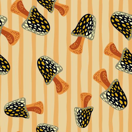 Magical fly agaric wallpaper. Seamless pattern with fairytail mushrooms. For fabric design, textile print, wrapping paper, cover. vector illustrationのイラスト素材
