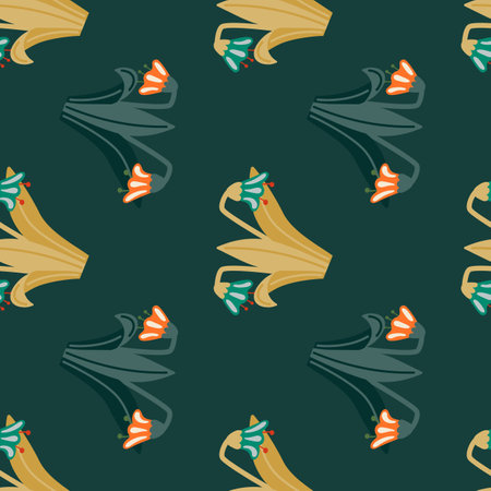 Bluebells and leaves seamless pattern. Lily botanical wallpaper. Vintage spring floral for textile print, wrapping paper, cover. summer garden design. vector illustrationのイラスト素材