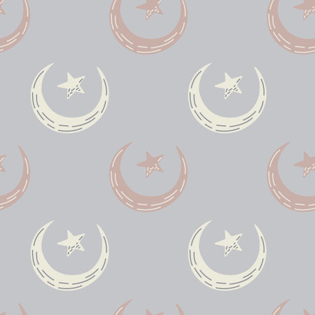 Seamless pattern with hand drawn moon and stars silhouettes print. For fabric design, textile print, wrapping paper, cover. vector illustrationのイラスト素材