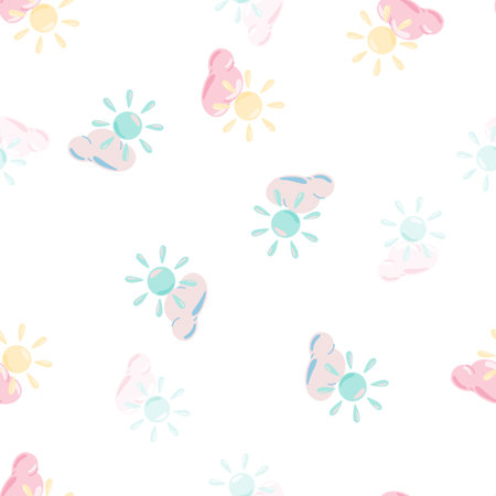 Sun seamless pattern in doodle style. Simple decorative backdrop for fabric design, textile print, wrapping, cover. vector illustration.のイラスト素材