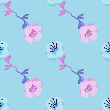Stylized cute flower seamless pattern in simple style. Abstract floral endless background. For fabric design, textile print, wrapping paper, cover. vector illustrationのイラスト素材