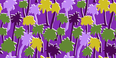 Creative seamless tropical pattern with palm tree. Summer floral backdrop. Exotic leaves palm background. Doodle style design for fabric, textile print, surface, wrapping, cover.のイラスト素材