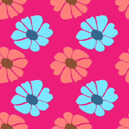 Retro groovy flowers seamless pattern. vintage floral background. Abstract stylized botanical...