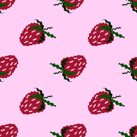Cute strawberries seamless pattern. Doodle strawberry endless background. hand drawn fruit wallpaper. Design for fabric, textile print, wrapping paper, kitchen textiles, cover. vector illustrationのイラスト素材