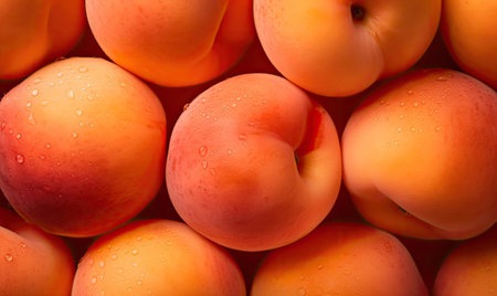 Close-up of a succulent peach, showing its rich color and detailed surface. A symbol of summer freshness, nutrition, and natural beauty. Created with generative AI toolsの素材