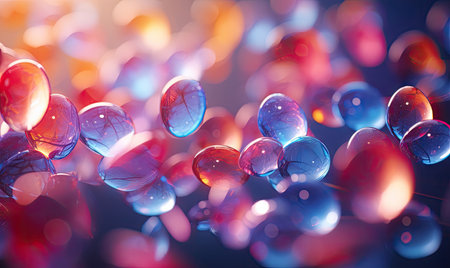 Vibrant close-up composition of colorful glass bubbles. Created with generative AI toolsの素材