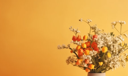 Beautiful bouquet of white and orange flowers elegantly placed in a vase. AI Generativeの素材