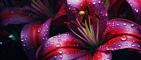 Detailed close-up of lily petals, revealing their stunning natural patterns and colors. AI Generativeの素材