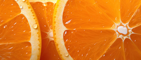 Macro shot of fresh orange segments, showcasing the pulp, vesicles, and vibrant color. AI Generativeの素材