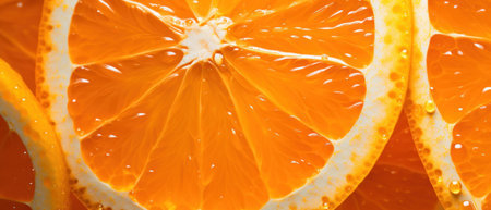 Macro shot of fresh orange segments, showcasing the pulp, vesicles, and vibrant color. AI Generativeの素材