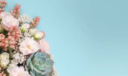A vivid bouquet featuring pink flowers and sturdy succulents, symbolizing a harmonious blend of softness and resilience. AI Generativeの素材