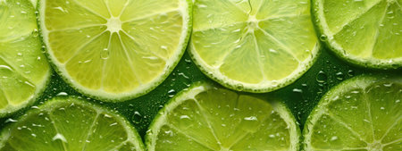 Juicy slices of lime with drops of juice. highlighting the intricate patterns and textures within a lime's flesh. AI Generativeの素材