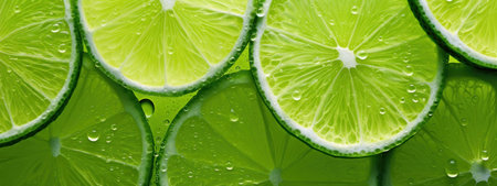 Juicy slices of lime with drops of juice. highlighting the intricate patterns and textures within a lime's flesh. AI Generativeの素材
