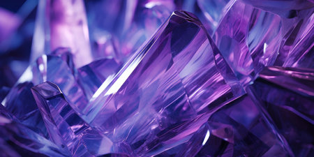 Mesmerizing close-up of shimmering purple crystals. Ethereal glow from radiant purple crystals, showcasing their intricate beauty. AI Generativeの素材