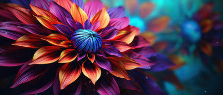 Vibrant 3D flower close-up with layered petals and rich hues. Elegant floral design, vivid colors, and symmetric beauty.の素材