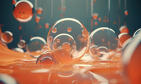 Vibrant glass art with orange hues playful bubbles, exuding dynamism. AI Generativeの素材