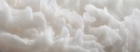 Macro shot of white foam texture, resembling a soft cloud landscape.の素材