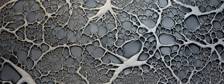 Microscopic view of intricate silver structure. Abstract silver metallic fibers, texture, magnified elegance. AI Generativeの素材