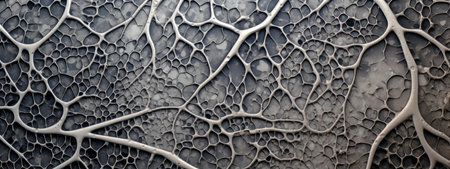 Microscopic view of intricate silver structure. Abstract silver metallic fibers, texture, magnified elegance. AI Generativeの素材