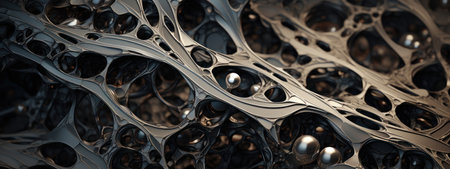Microscopic steel texture, abstract metallic art. Black abstract, intricate steel close-up.の素材