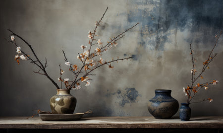 Wabi-sabi aesthetic: beauty in imperfection and transience captured in art.の素材