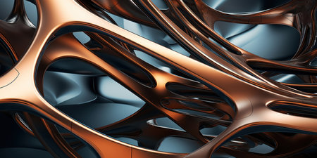 Copper curves and silver shapes against a dark backdrop create a modern abstract composition.の素材